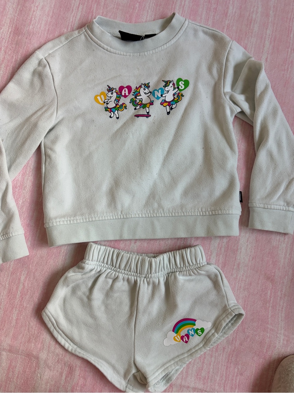 Vans Kids Cream Sweatshorts with Rainbow Patch